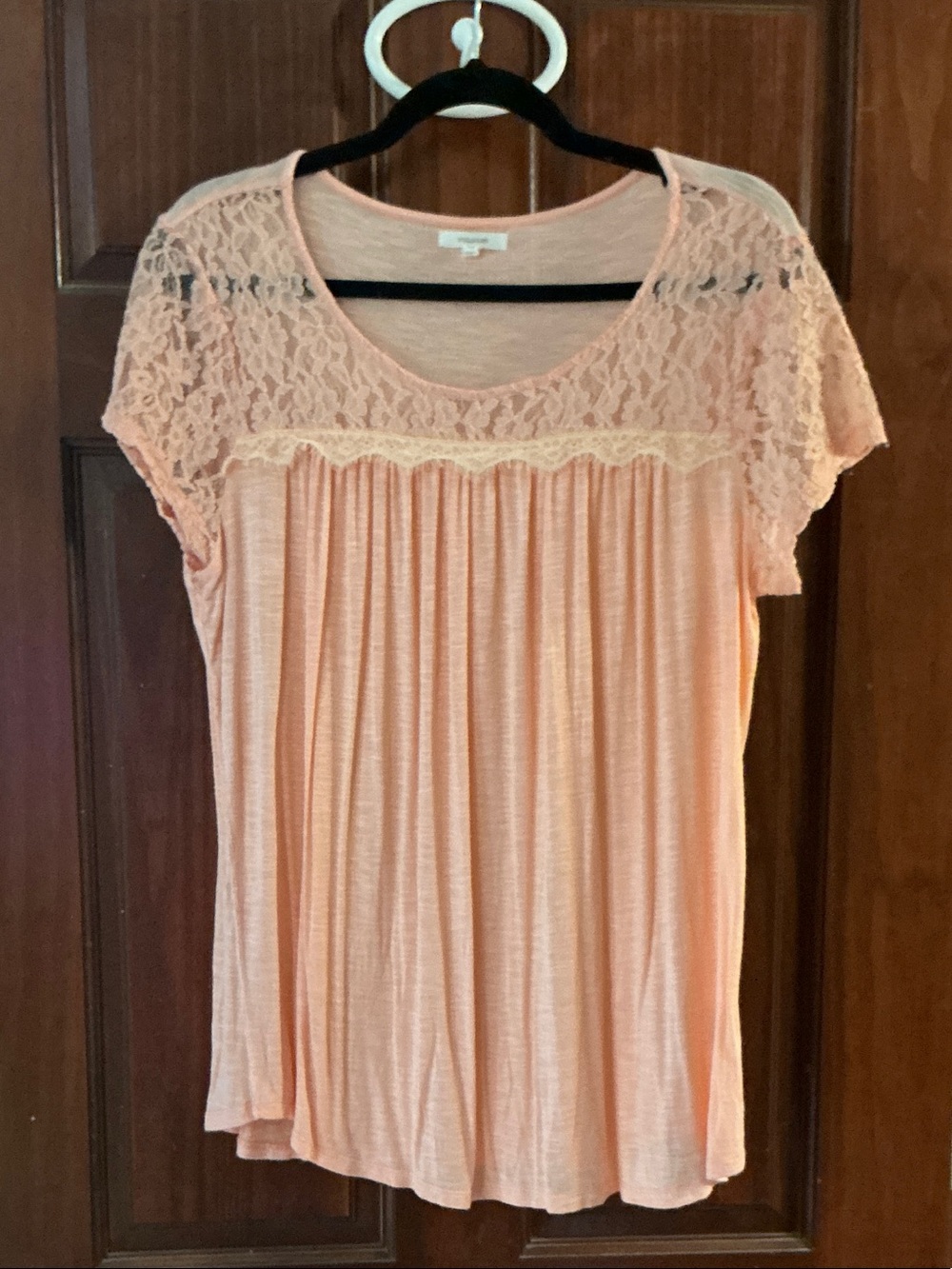 Maurice’s Peach Lace Yoke Short Sleeve Women's Top